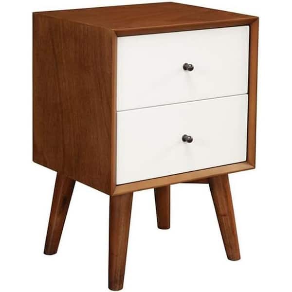 Acorn/White 2 Drawer 18 in. W Nightstand, Sturdy Bedside Nightstand Table