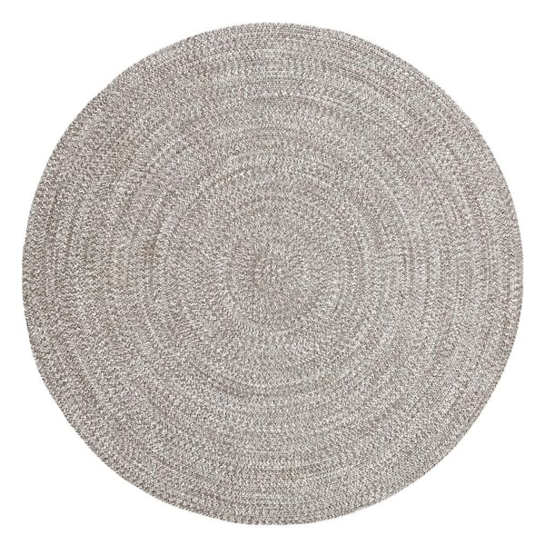 SUPERIOR Braided Slate-White 4 ft. Round Reversible Transitional Polypropylene Indoor/Outdoor Area Rug