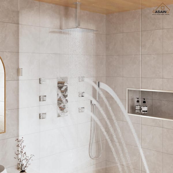 Luxury Thermostatic 3-Spray 12 in. Dual Shower Head Ceiling Mount Fixed and Handheld Shower Head 2.5 GPM in Chrome