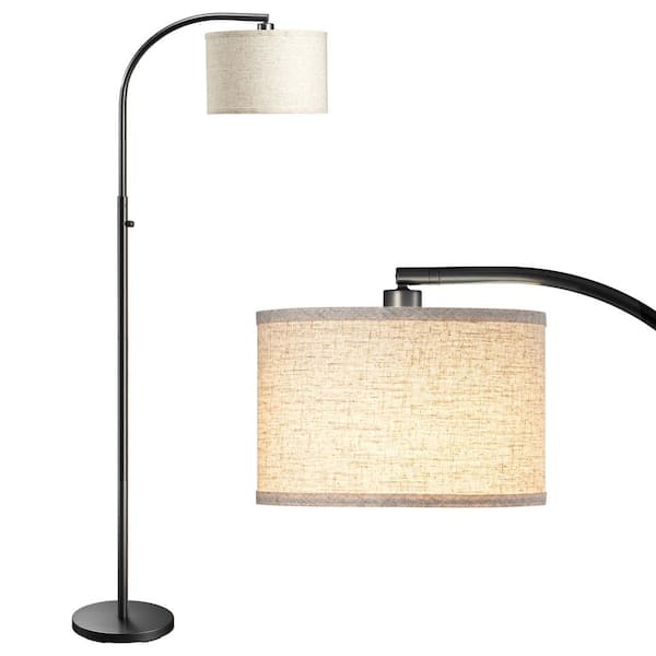 EDISHINE 63.4 in. Black 1-Light Arc Dimmable Floor Lamp for Living Room with Fabric Drum Shade