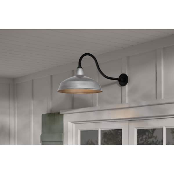 Easton 14 in. 1-Light Graphite Hardwired Outdoor Wall Light Lantern Sconce with Steel Shade