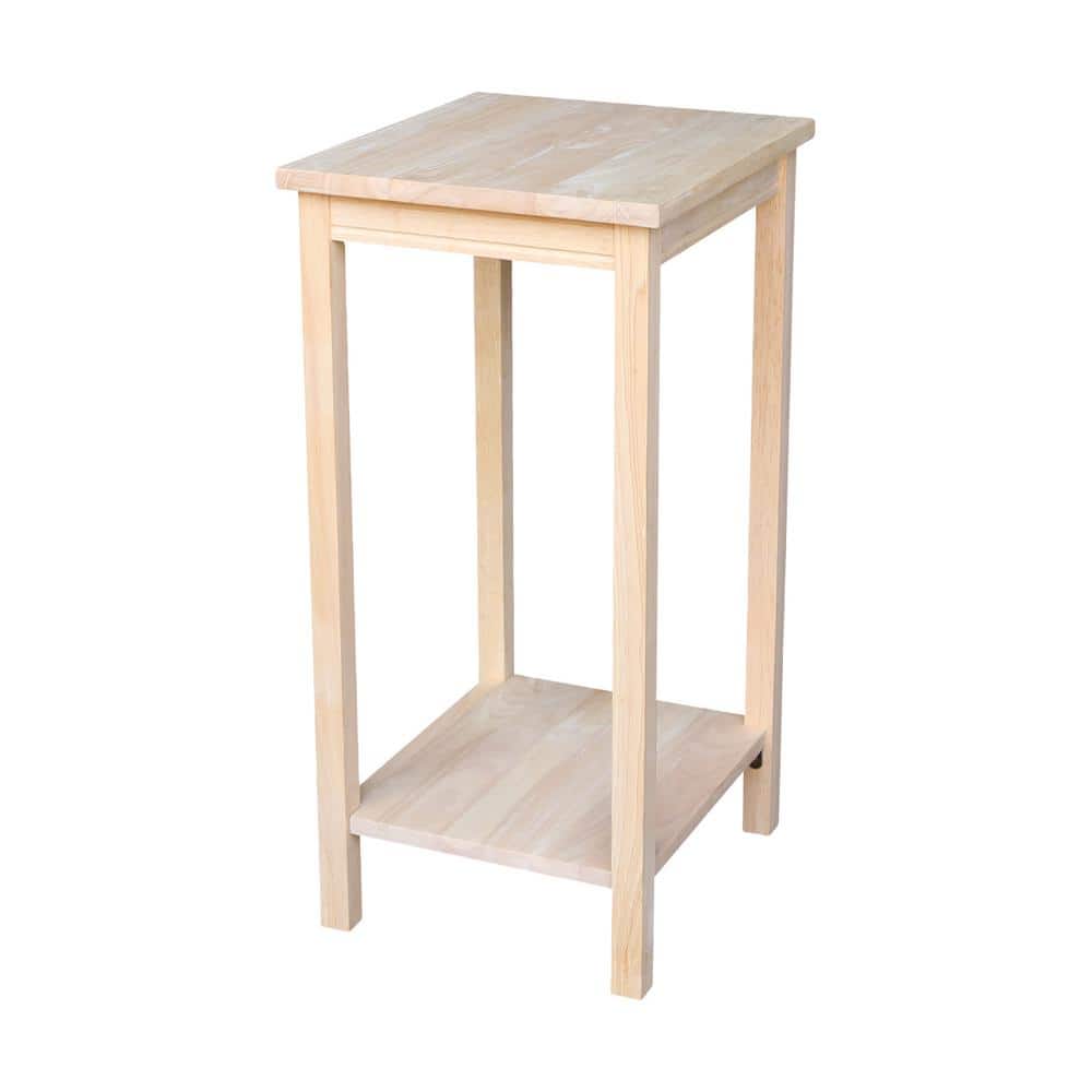 Elegant Unfinished Parawood Portman Accent Table with Shelf