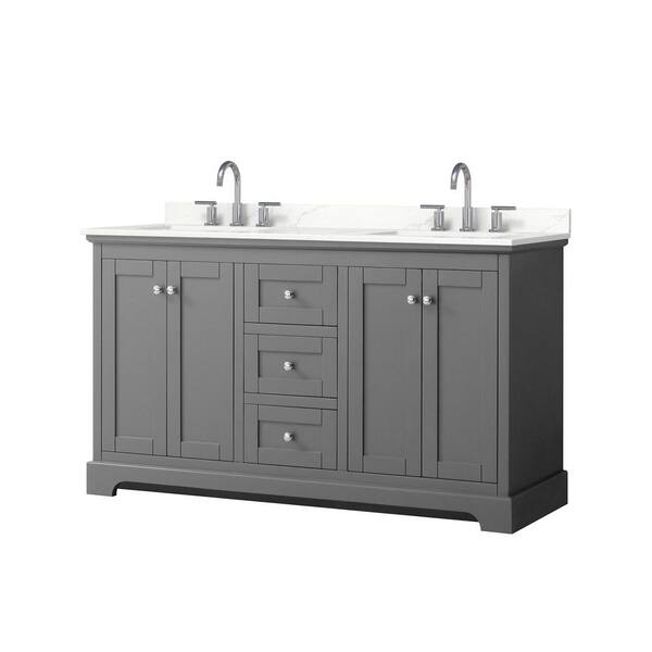 Wyndham Collection Avery 60 in. W x 22 in. D x 35 in. H Double Bath Vanity in Dark Gray with Giotto Quartz Top