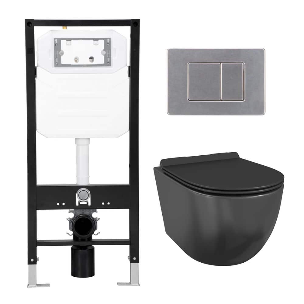 Hampton Matte Black Elongated Wall Mounted Dual Flush Toilet