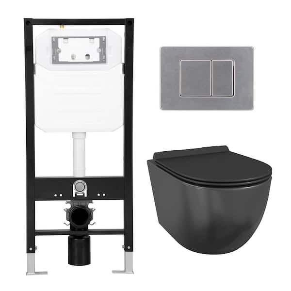 Eridanus Hampton 2-Piece 0.8/1.6 GPF Elongated Wall Hung Toilet with Concealed In-Wall Toilet Tank (Seat Included), Matte Black