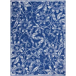 Whimsicle Navy 4 ft. x 6 ft. Floral Contemporary Area Rug