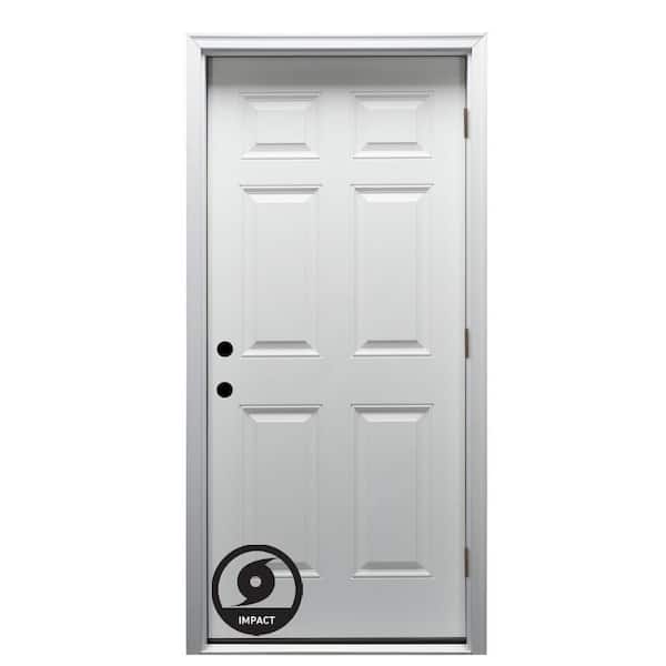 36 in. x 80 in. Severe Weather Left-Hand Outswing 6-Panel Primed Fiberglass Smooth Prehung Front Door