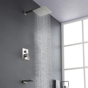 1-Handle 1.8 GPM 1-Spray 10 in. Wall Mount Shower Head and Tub Faucet in Nickel (Valve Included)