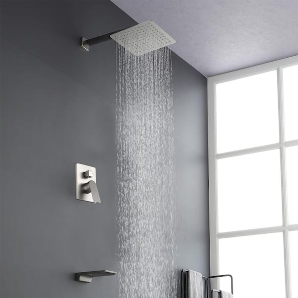 1-Handle 1.8 GPM 1-Spray 10 in. Wall Mount Shower Head and Tub Faucet in Nickel (Valve Included)