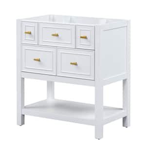 30 in. x 18 in. x 33 in. Bath Vanity Solid Wood Frame Freestanding Storage Cabinet in White with 5-Drawers,No Basin Sink