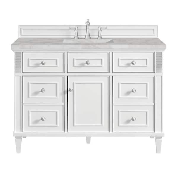 James Martin Vanities Lorelai 48.0 in. W. x 23.5 in. D x 34.06 in. H Single Bathroom Vanity in Bright White with Victorian Silver Quartz Top