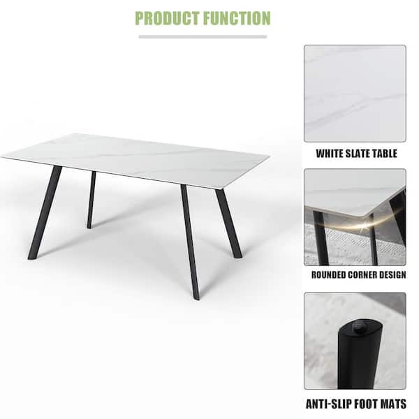 GOJANE 55.1 in. Rectangular Black Slate Stone Modern Dining Table