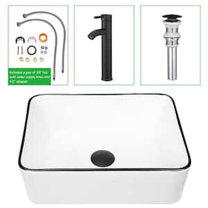 16 in. Ceramic Rectangular Vessel Sink in White with Faucet
