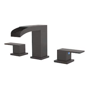 Waterfall 8 in. Widespread Double Handle Low Arc Bathroom Faucet with Drain kit Included in Oil Rubbed Bronze(1-Pack)