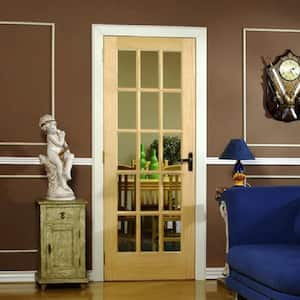 30 in. x 80 in. Right Hand Unfinished Pine Glass 15-Lite Clear True Divided Single Prehung Interior Door