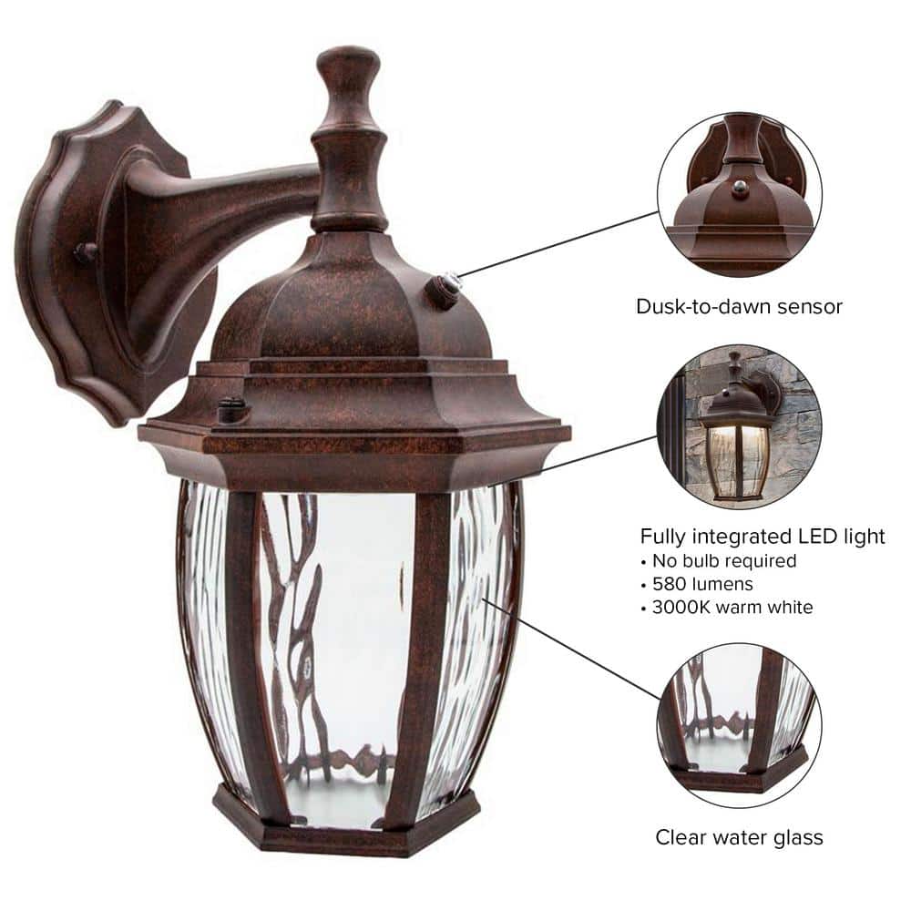 Aged Bronze LED Outdoor Wall Light with Clear Water Glass