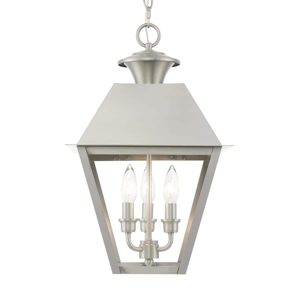Elegant Brushed Nickel 3-Light Outdoor Pendant with Clear Glass