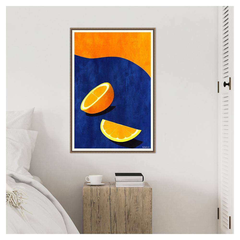 Large Orange and Blue Abstract Citrus Canvas Art with Beaded Frame