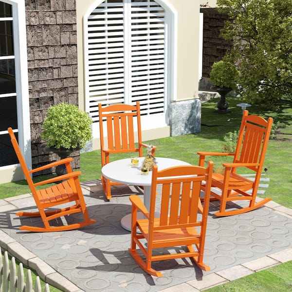 WESTIN OUTDOOR Kenly Orange Classic Plastic Outdoor Rocking Chair (Set of 4)