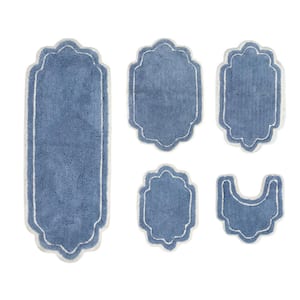 Allure Collection 100% Cotton Tufted Bath Rug, 5-Pcs Set with Contour, Blue