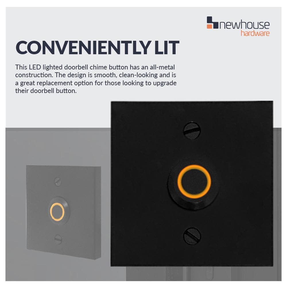 Black Square Lighted Wired Metal Doorbell Button