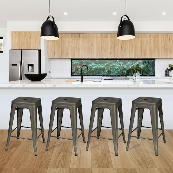 24 Inch Height Set of 4 Cafe Side Chairs with Rubber Feet and Removable Backs