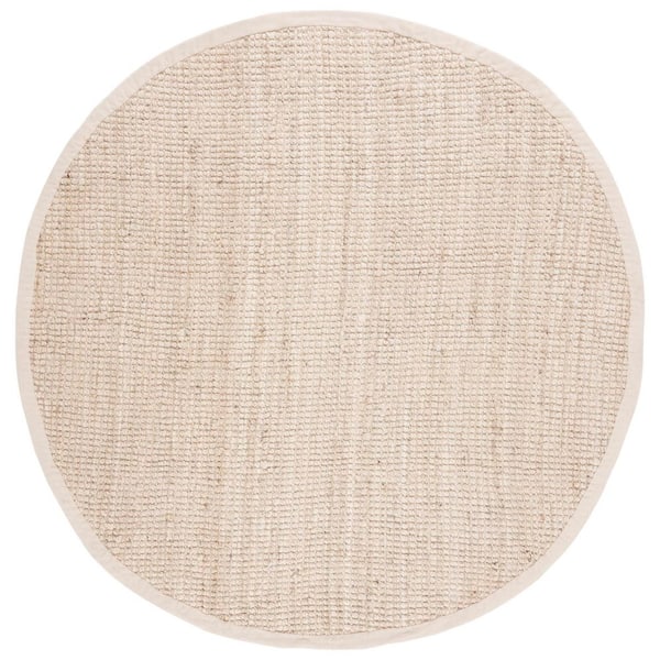Natural Bleach/Ivory Fiber 7 ft. x 7 ft. Woven Border Round Area Rug