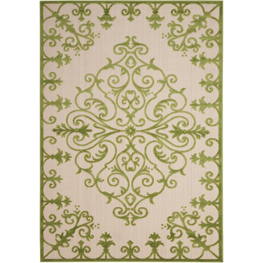 Vibrant Green Scroll Vine 17"x50" Synthetic Indoor/Outdoor Rug