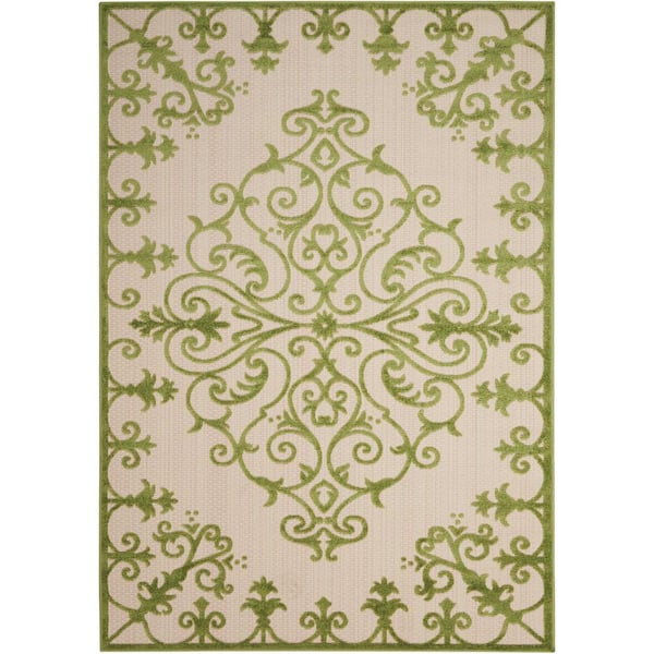 Nourison Aloha Green 10 ft. x 13 ft. Medallion Modern Indoor/Outdoor Patio Area Rug