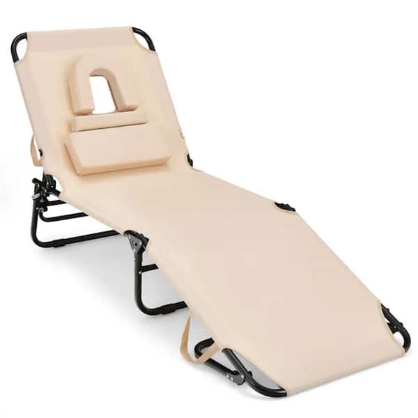 Cubilan White 1 Piece Metal Adjustable Outdoor Chaise Lounge Chair