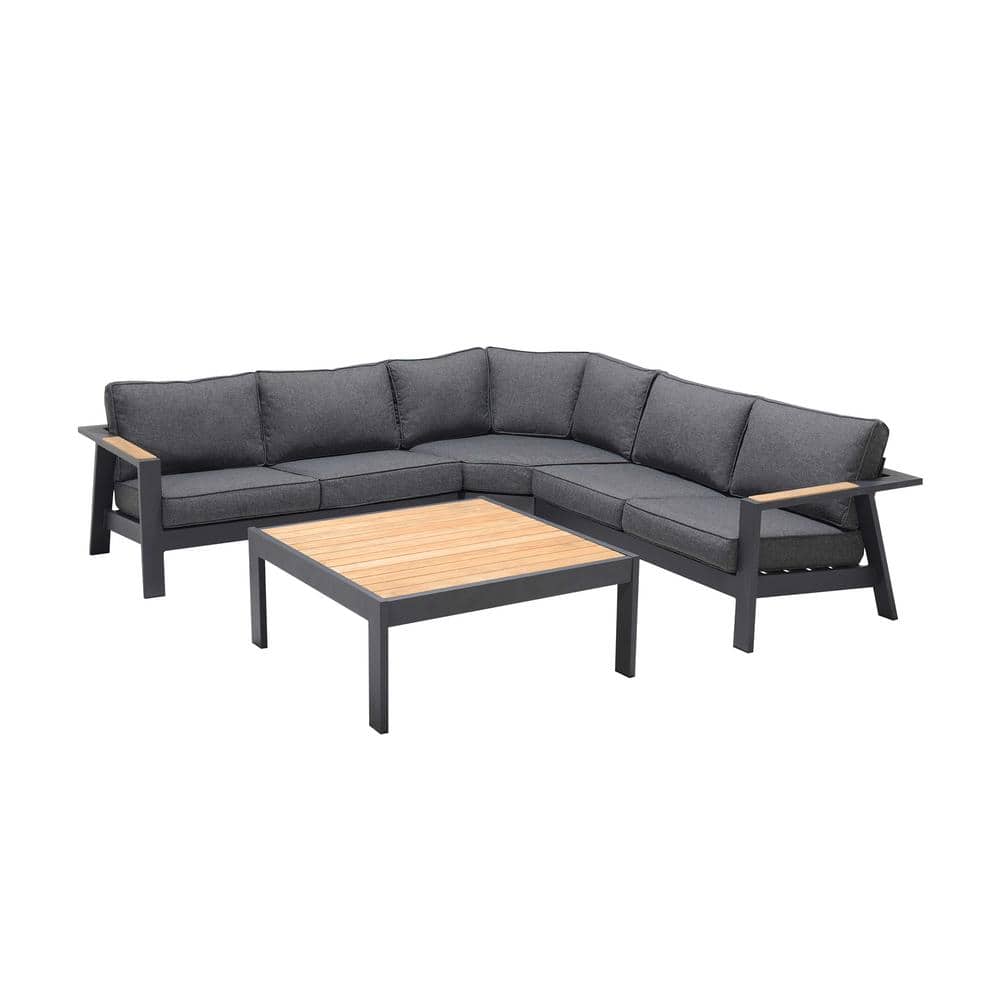 Palau Gray Square Aluminum and Teak Wood Outdoor Coffee Table