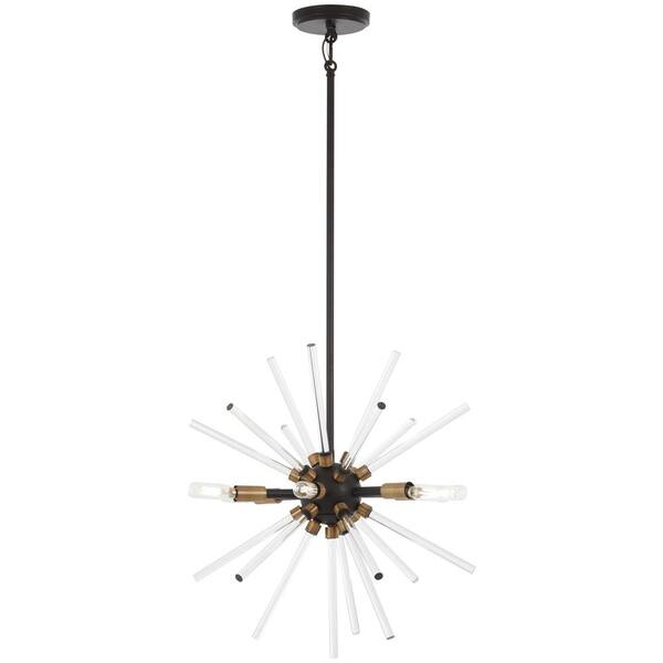 George Kovacs Spiked 6-Light Painted Bronze with Natural Brushed Brass Pendant