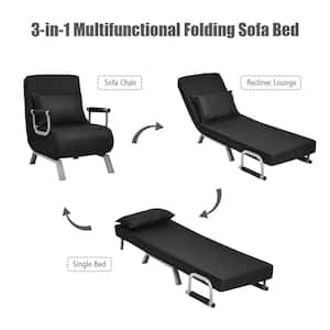 Black Linen Folding Convertible Sleeper Armchair with Pillow