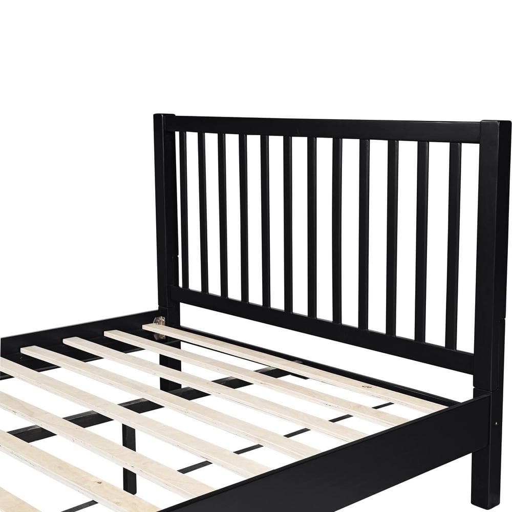 Hampton Black Pine Wood King Platform Bed with Slatted Headboard