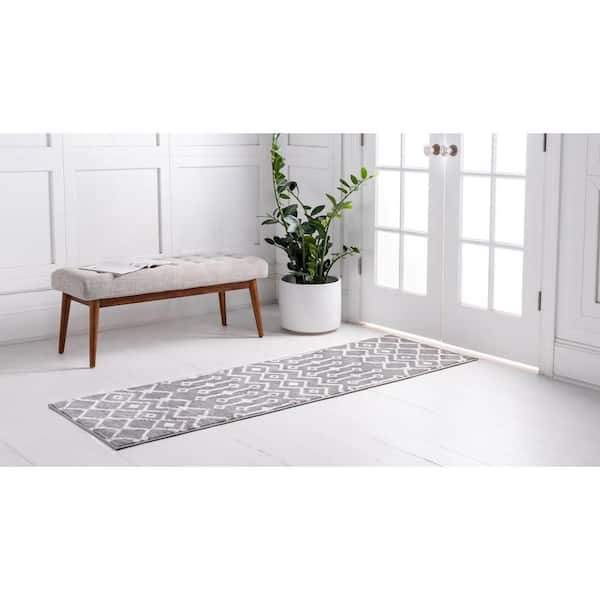 Moroccan Trellis Collection Area Rug - Mamounia (2 ft. 6 in. x 8 ft. 2 in. Runner Light Gray/Ivory)