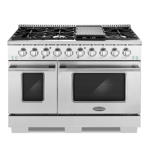 48 in. Lumin Collection 5.5 cu. ft. Double Oven Dual Fuel Range with 8 Burners, Convection Oven in Stainless Steel