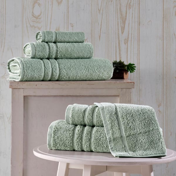 Hammam Linen Green Bath Towels Set 6-Piece Original Turkish Cotton Soft, Absorbent and Premium Towel for Bathroom and Kitchen 2 Bath Towels, 2 Hand