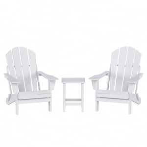 Luna Outdoor Poly Adirondack Chair Set with Side Table in White (3-Piece)