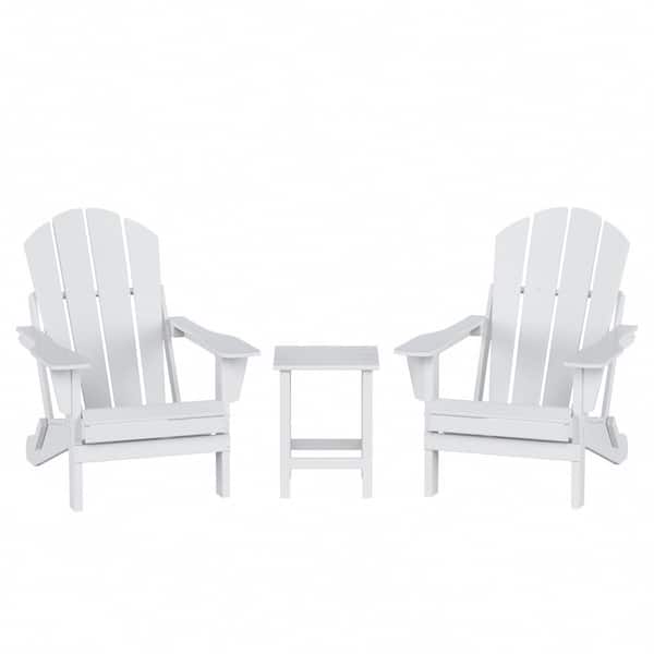WESTIN OUTDOOR Luna Outdoor Poly Adirondack Chair Set with Side Table in White (3-Piece)
