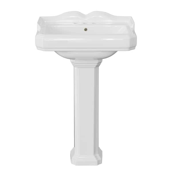 Simple Project 26 3/5 in. Tall White Vitreous China Rectangular Pedestal Bathroom Sink With Backsplash