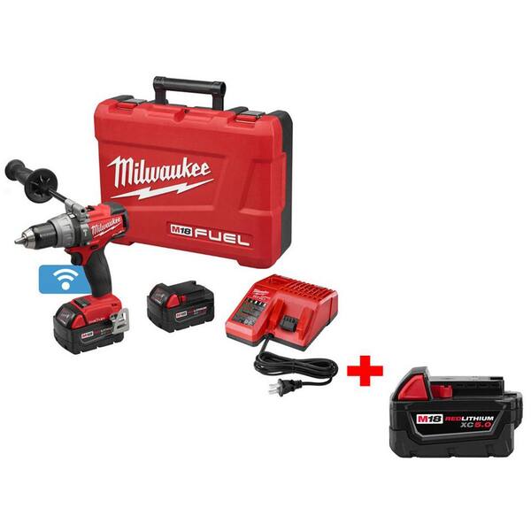 Milwaukee M18 FUEL 18-Volt with ONE-KEY 1/2 in. Brushless Hammer Drill/Driver with Free M18 18-Volt Lithium-Ion 5Ah XC Battery