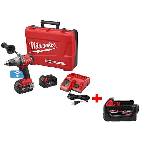 Milwaukee M18 FUEL 18-Volt with ONE-KEY 1/2 in. Brushless Hammer Drill/Driver with Free M18 18-Volt Lithium-Ion 5Ah XC Battery