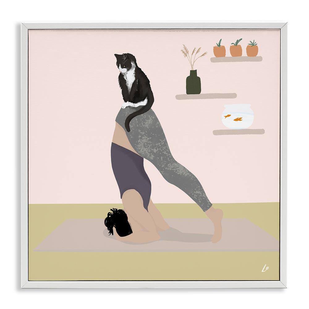Downward Cat Yoga Pose by Lydia Orange White Framed People Giclee Art Print 17 in. x 17 in. price history on PriceWatchPro