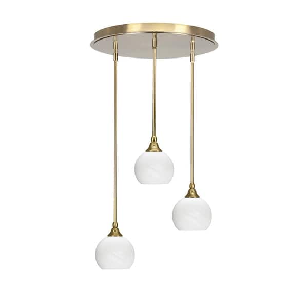 Unbranded Villa 3 Light Bronze Pendant, Cluster Pendant Light with 5.75 in. White Marble Glass Shades, No Bulbs Included
