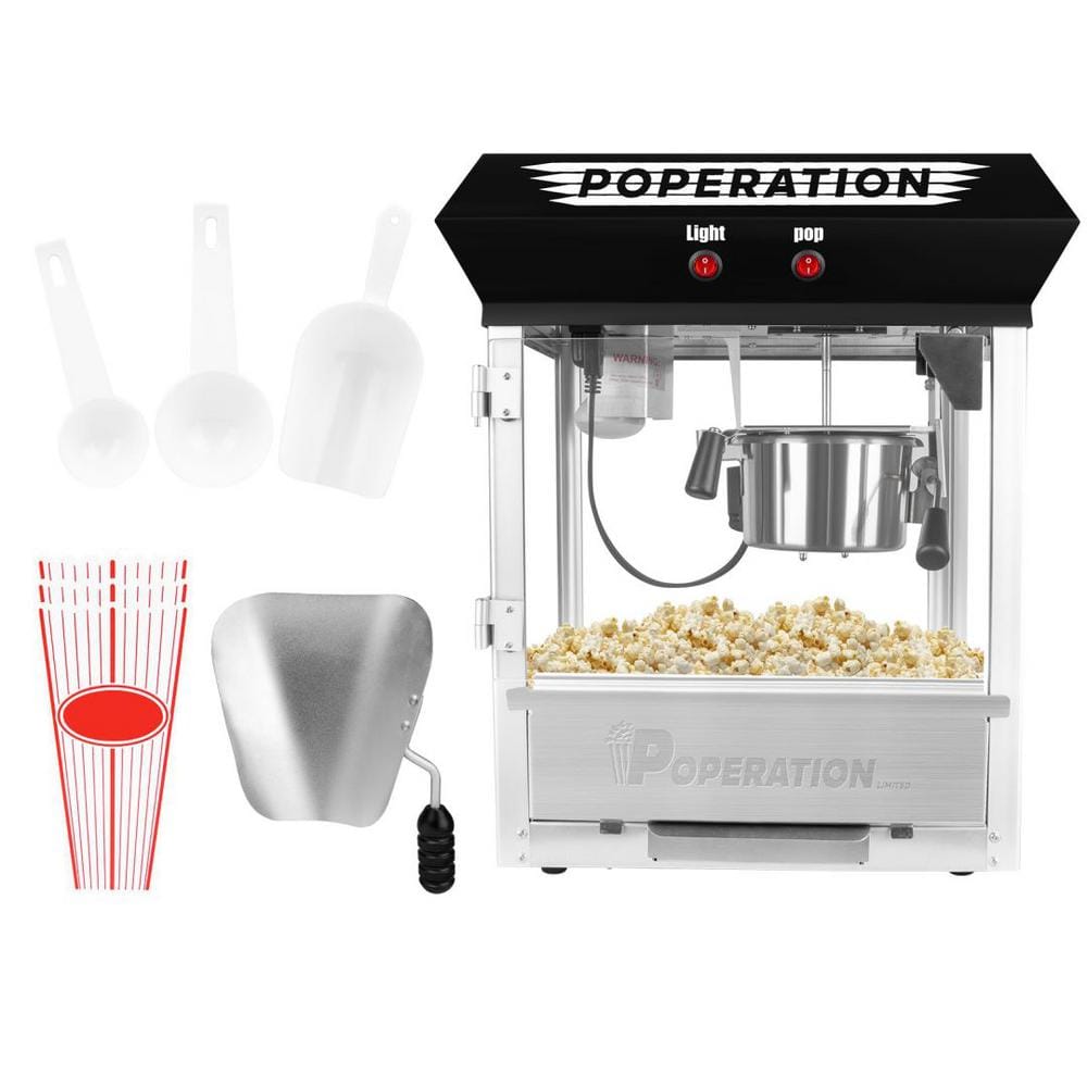 600W Black Countertop Popcorn Machine with 8 oz. Stainless Steel Kettle for Home Movie Theater