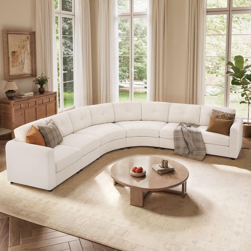 136.5 in. 6-Piece Boucle Fabric Upholstered Curved Modular with Button Tufted Back Sectional Sofa in Beige price history on PriceWatchPro
