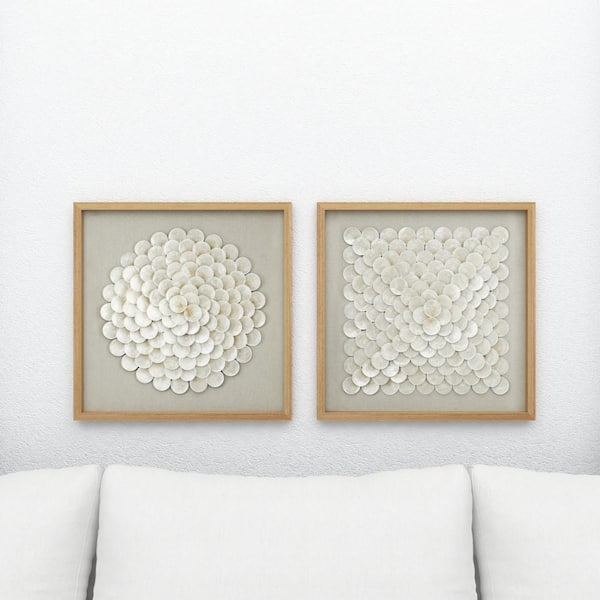 Litton Lane Cream Handmade Overlapping Shells Geometric Shadow Box with  Canvas Backing (Set of 2) 042194 The Home Depot