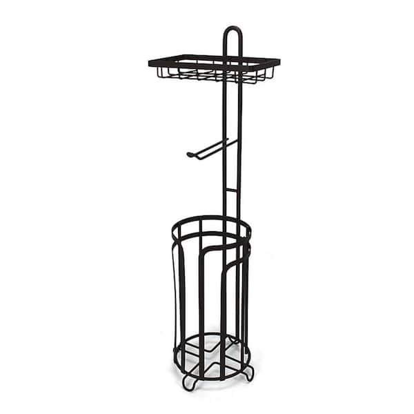 Zeus & Ruta Free Standing Toilet Paper Holder with Storage Shelf and Extra Roll Holder in Black