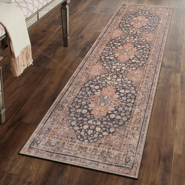 Marin Persian Style Machine Washable Black 2 ft. 6 in. x 8 ft. Runner Rug