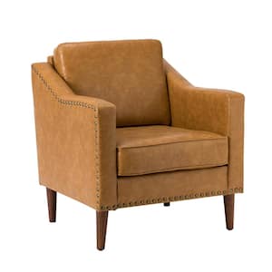 Celio Vegan Leather Camel Armchair with Solid wood Legs
